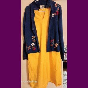 Yellow shift dress banana republic size 12 and vintage cardigan 2 piece outfit